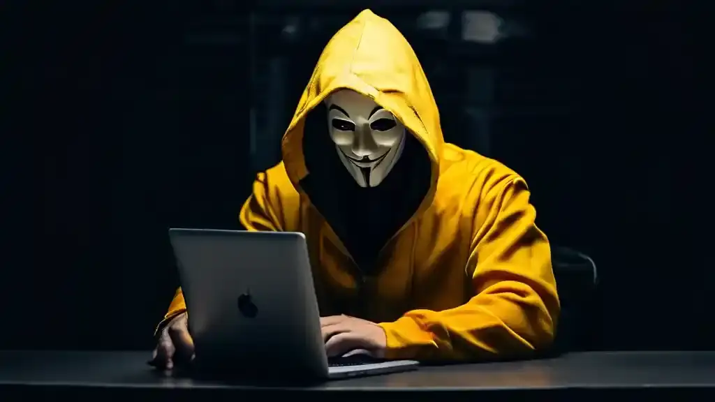 A privacy-conscious internet user working on a laptop